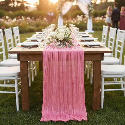 1 Pack Rose Pink Cheesecloth Table Runner 120 Inch Boho Wedding Decor | - Image 8