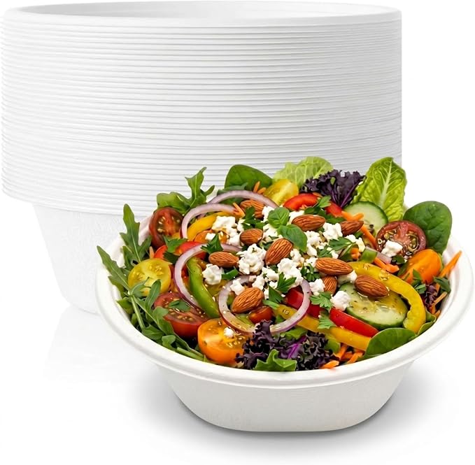 Paper Bowls 48oz, Deep & Large Disposable Bowls, Sturdy by Birchio