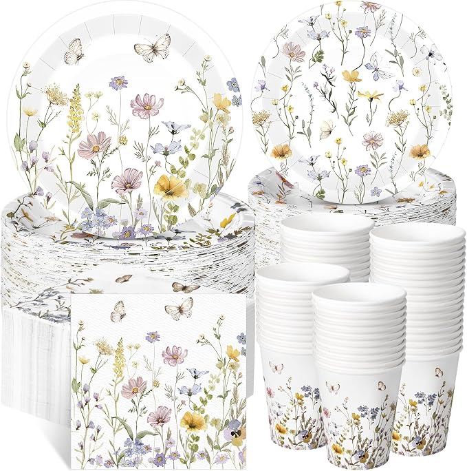 250 Pcs Wildflower Party Decorations Include Spring Summer Floral Paper Plates by Ziliny
