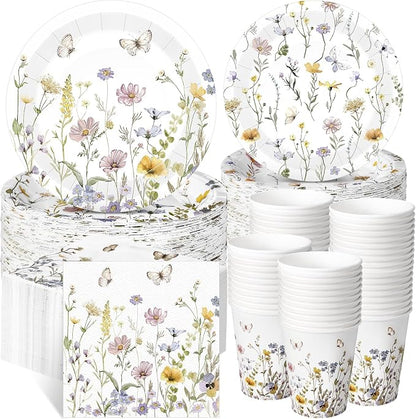 250 Pcs Wildflower Party Decorations Include Spring Summer Floral Paper Plates by Ziliny
