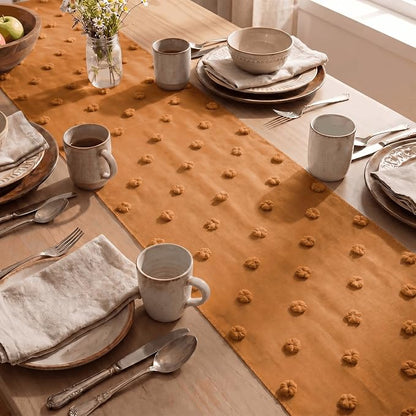 Artoid Mode Caramel Pom Pom Tulle Table Runner, Seasonal Fall Thanksgiving - Image 4