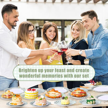 Funnymoom 250 Pcs Sage Green Gingham Paper Plates and Napkins Party Supplies - Image 6