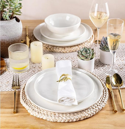 LERATIO Ceramic Dinnerware Sets for 4,Porcelain Plates and Bowls Sets with Wavy Edge,Microwave & Dishwasher & Oven Safe,Light Weight & Scratch Resistant Dishes Sets