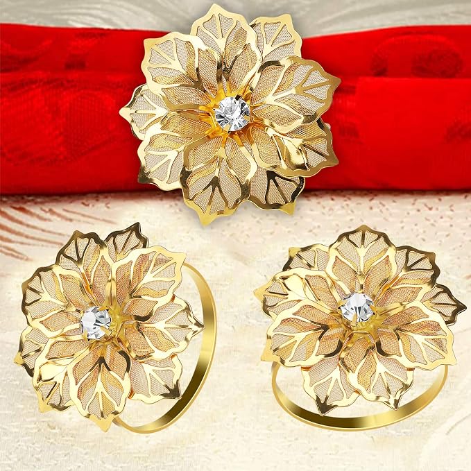 KPOSIYA Set of 20 Napkin Rings, Metal Gold Hollow Out Flower Napkin Ring Holder - Image 6