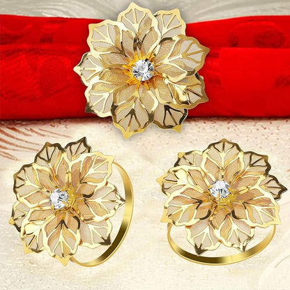 KPOSIYA Set of 20 Napkin Rings, Metal Gold Hollow Out Flower Napkin Ring Holder - Image 6