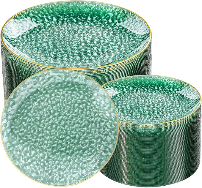 Rubtlamp 100 Clear Green Gold Plastic Plates, Hammered Clear and Gold by Rubtlamp