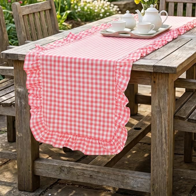 Eternal Beauty 14x120 Gingham Ruffle Table Runner - Image 7