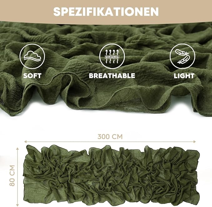 Artoid Mode 6PC Boho Cheesecloth Gauze Olive Green Wedding Table Runner - Image 6