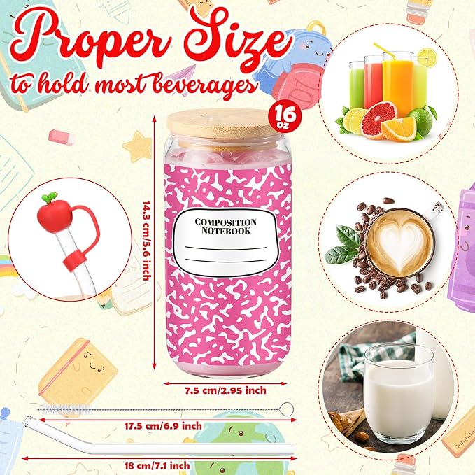 Sliner 3 Pcs Teacher Glass Cups Back to School Gifts Composition Notebook - Image 4