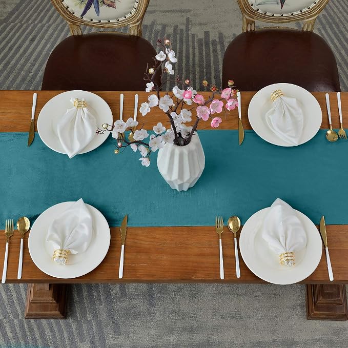 BALCONY & FALCON Table Runner Velvet Sky Blue 14"x118" | Elegant, Fall Decor - Image 3