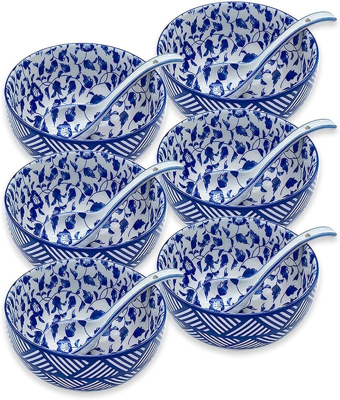 28Oz Ceramic Soup Ramen Bowl Set of 6 by KeQiu