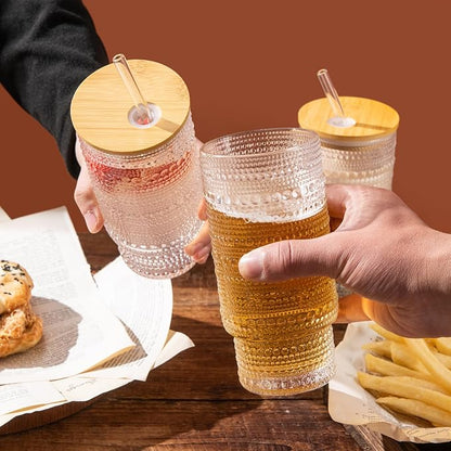 Drinking Glasses with Bamboo Lids and Glass Straw 4pcs Set, 16oz Glass Tumbler - Image 4