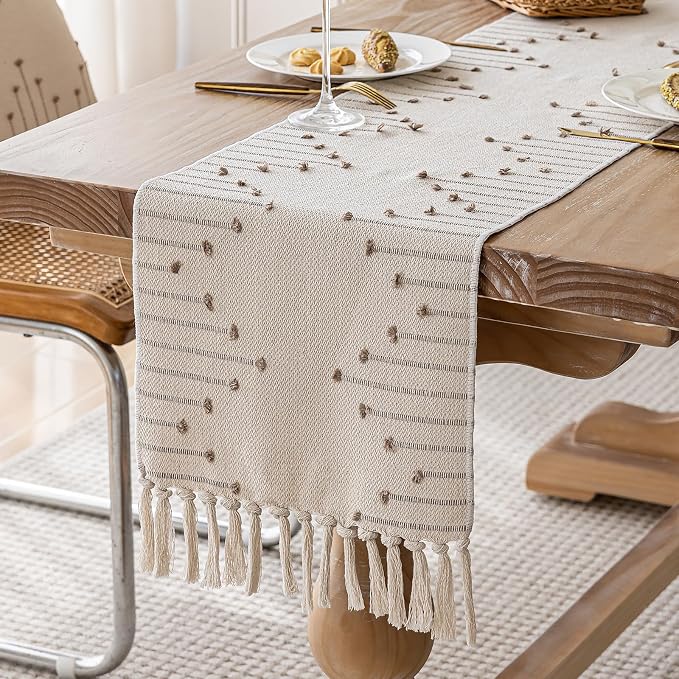 Joyfol Day Boho Cotton Table Runner 13 x 48 Inch, Farmhouse Burlap Stripe Table by JoyfolDay
