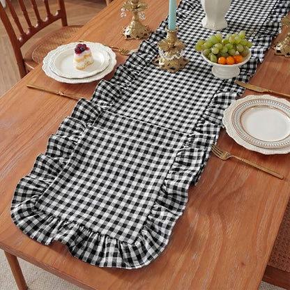 HunnmingRe 1 Pc Gingham Table Runner White and Black, 118 X 13.8 Inch | Cotton - Image 4