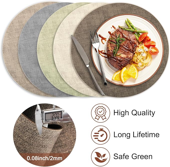 Round Faux Leather Placemats and Coasters, Reversible Heat Resistant Non-Slip - Image 5