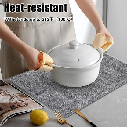 Homaxy Faux Leather Heat Resistant Placemats for Dining Table Set of 8, Waterproof Wipeable Washable PU Table Mats, Easy to Clean Anti-Slip Place Mats, 11.8" x 17", Black & White