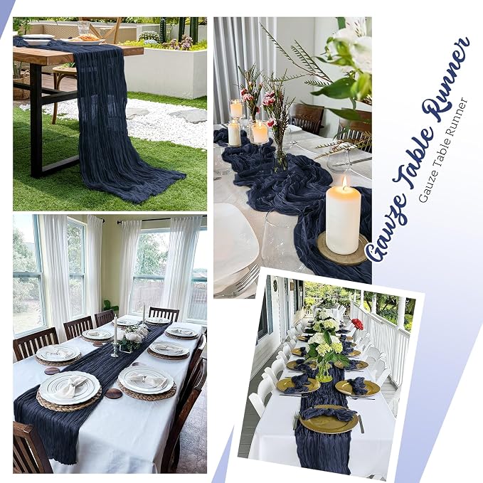 8 Pack Navy Blue Cheesecloth Table Runners 20x120 Inch Gauze Table Runner - Image 5