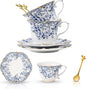 TATSUMI Country Roses Bone China Tea Cup and Saucer Set, 6 Pieces, Vintage Style by TATSUMI