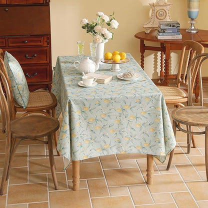 patdrea Designer Linen Green Tablecloth for Rectangle Table,Vintage Breathable Yellow Fruits Pattern Table Cloth,Decoration Cover for Kitchen Dining,Christmas,Thanksgiving,Party,63"x87"-Ania a