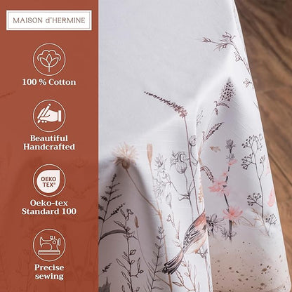 Maison d' Hermine Table Cloth Round Table 100% Cotton 69 Round Inches Tablecloth Reusable Decorative for Dining Room Farmhouse Home Valentines Day Decorations Spring Summer - Meadow Florals - Brown