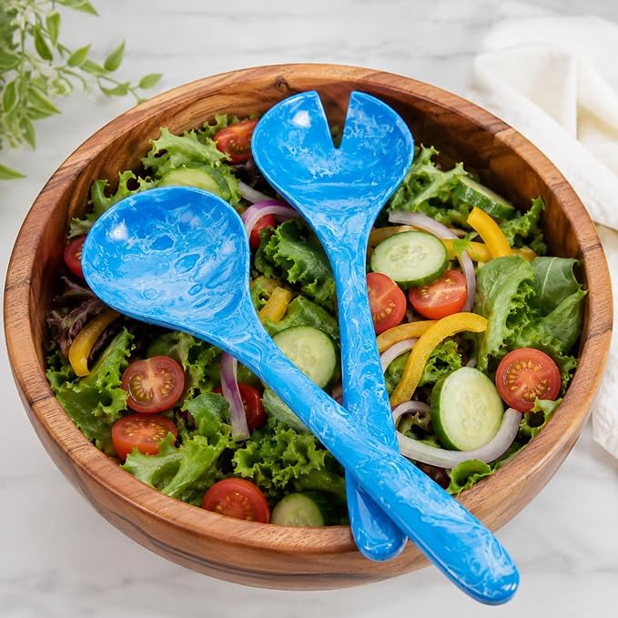 SS Craft Blue Marbled Resin Salad Server Set – Lightweight Serving Spoon & Fork - Image 3