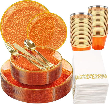 Rubtlamp 175 Pcs Plastic Dinnerware Set, Hammered Party Plates Set Include by Rubtlamp