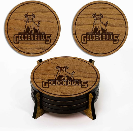 LazerEdge John C Smith Golden Bulls Wooden Coaster Set - Cherry Wood - Officially Licensed Product - 4-Pack