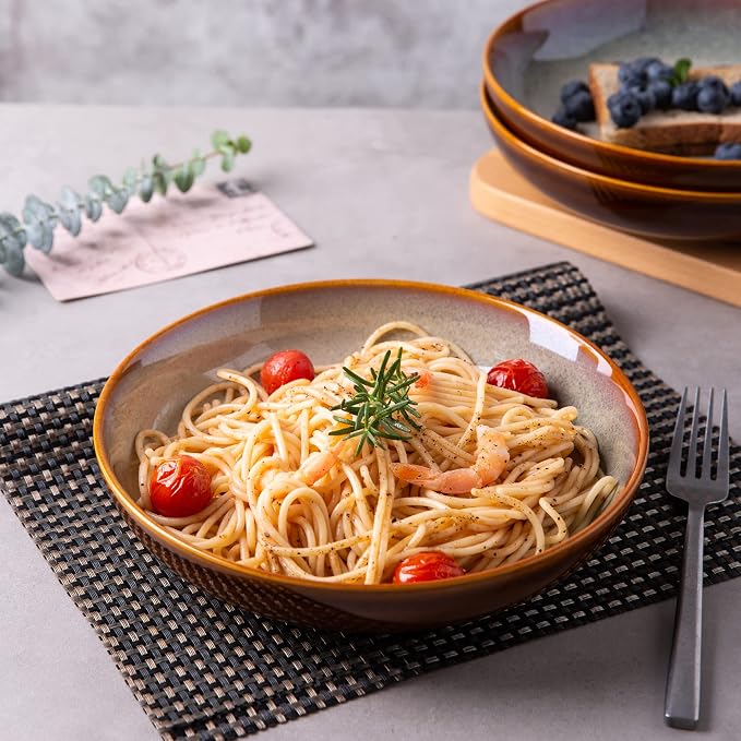 LERATIO Large Pasta Bowls, 38oz Ceramic Pasta Bowls, 9.0" Reactive Glaze Pasta - Image 4