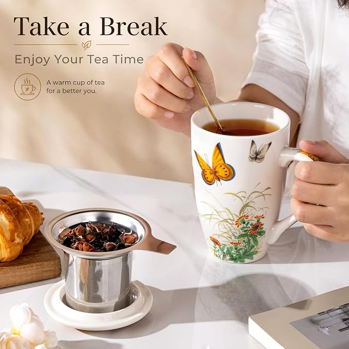 AmorArc Tea Cup With Infuser and Lid, 18oz Loose Leaf Tea Mug With Steeper | - Image 5