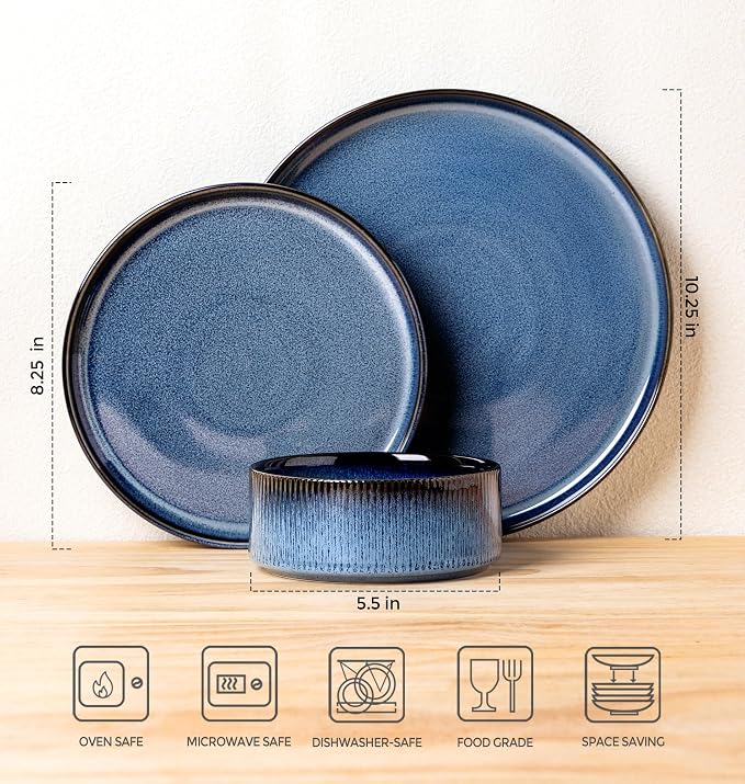 Ceramic Dinnerware Set for 8, 24-Piece Plates and Bowls Set | Lightweight - Image 7