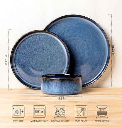 Ceramic Dinnerware Set for 8, 24-Piece Plates and Bowls Set | Lightweight - Image 7