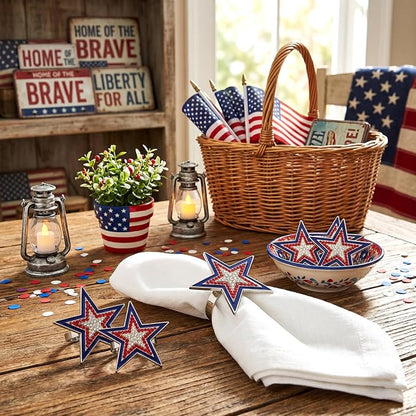 Geiserailie 6 Pieces Patriotic Napkin Rings 4th of July Star Napkin Ring Holder - Image 5
