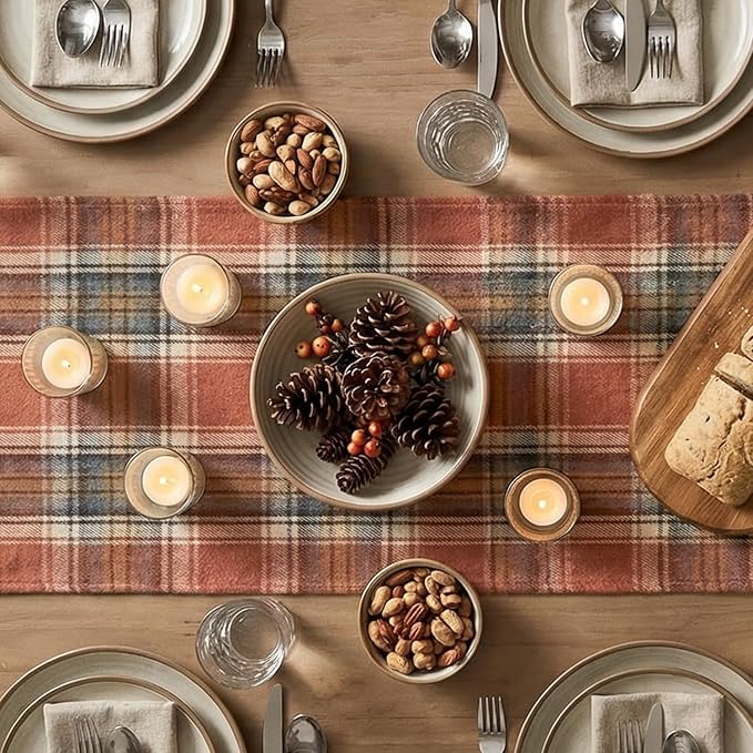 Artoid Mode Rust Farmhouse Plaid Fall Table Runner 13x60 Inch | Holiday Kitchen - Image 4