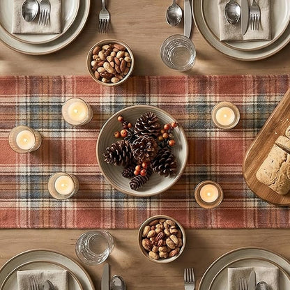 Artoid Mode Rust Farmhouse Plaid Fall Table Runner 13x60 Inch | Holiday Kitchen - Image 4