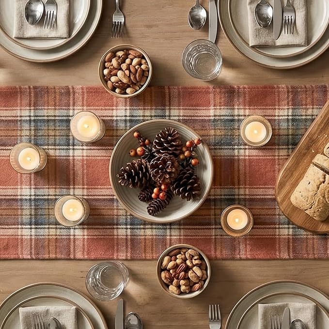 Artoid Mode Rust Farmhouse Plaid Fall Table Runner 13x120 Inch | Holiday - Image 4