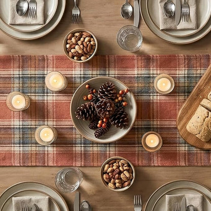 Artoid Mode Rust Farmhouse Plaid Fall Table Runner 13x120 Inch | Holiday - Image 4