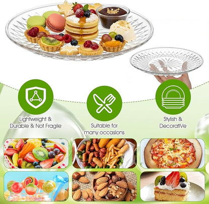 10 Pcs Round Clear Plastic Serving Platters and Trays, 12 Inch Party Dinner Plates for Appetizers, Desserts, Fruits, Catering, Weddings and Events