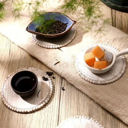 Honeydak 4 Pcs Wooden Coasters Round Bead Coasters Set Wood Drink Coaster - Image 4