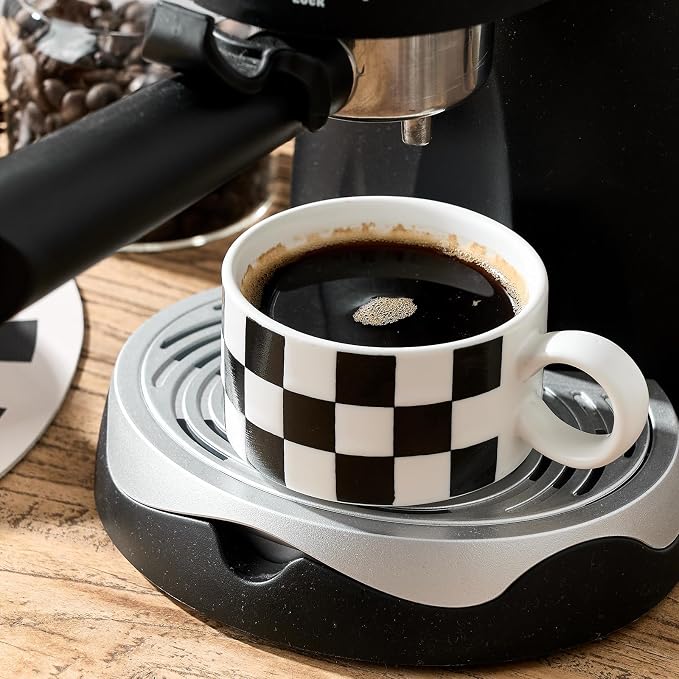 LUKA 6 Ounce Ceramic Stackable Black and White Checkered Espresso Cups - Image 7