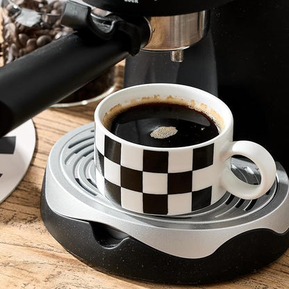 LUKA 6 Ounce Ceramic Stackable Black and White Checkered Espresso Cups - Image 7