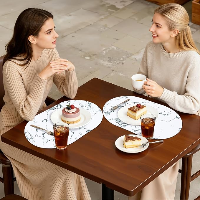 Placemats Set of 4, 11.8 x 17 Inch, Marble | Heat Resistant Oval Faux Leather - Image 6