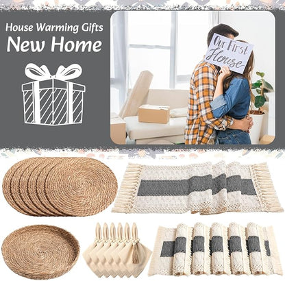 6 Sets Boho Decoration Placemats Round Woven Placemats, Cloth Napkins, Wood - Image 7