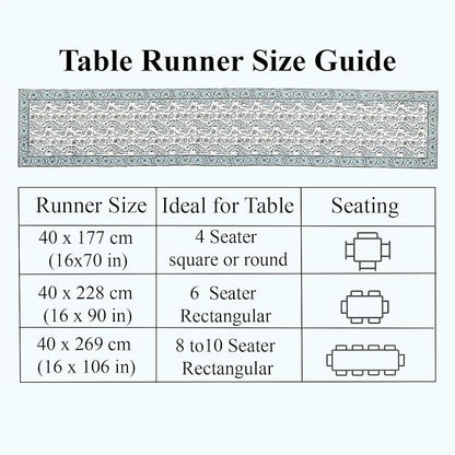 Baby Blue Eyes Hand Block Print 100% Cotton Reusable Table Runner 16" X 70" - Image 4