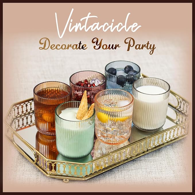 Colored Ribbed Drinking Glasses Set of 6 - Image 6