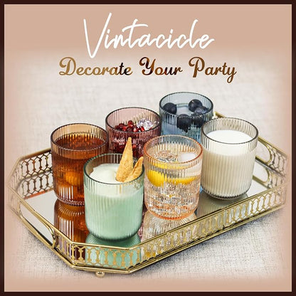 Colored Ribbed Drinking Glasses Set of 6 - Image 6