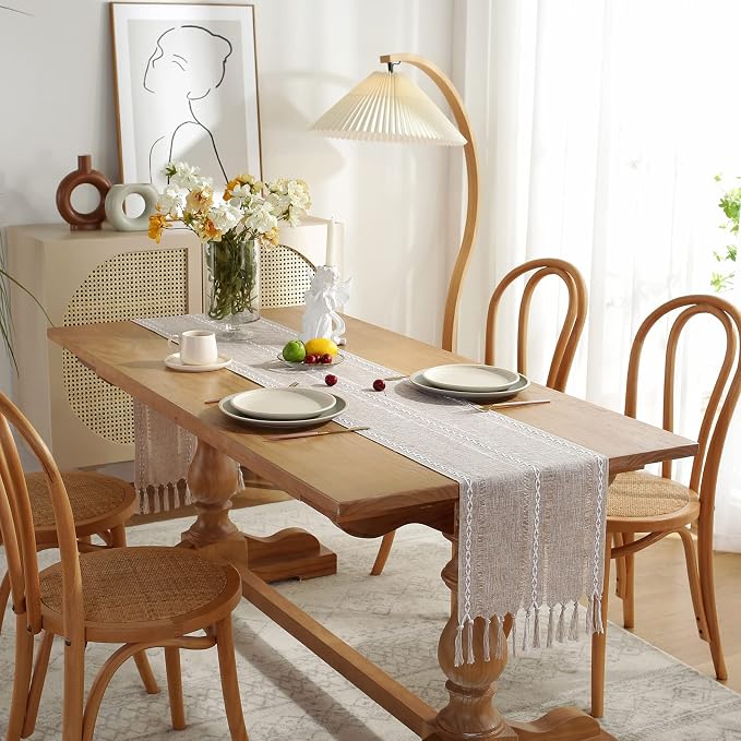 Rustic Boho Table Runner, Farmhouse Table Runners 108 Inches Long - Image 3