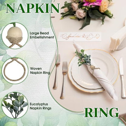 MAOANME Boho Eucalyptus Leaf Napkin Rings - Image 3