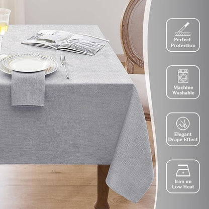 Softalker Large Outdoor Tablecloth Rectangular 104 x 60 Inch Gray Linen Textured Table cloth Stain and Wrinkle Resistant Table Cover for Spring,Easter,Summer,Party,Garden,Coffee Vintage Decor Tabletop