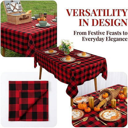 ShinyBeauty Square Tablecloth 60x60 Red Black Buffalo Plaid Cotton Cover | - Image 6