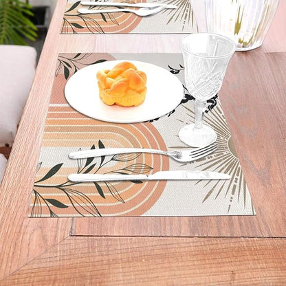 Mid Century Abstract Boho Placemats Geometric Leaf Sun Minimalist Modern Cafe Washable Place Mats 12x18Inch for Dining Kitchen Farmhouse Decor 4 PCS